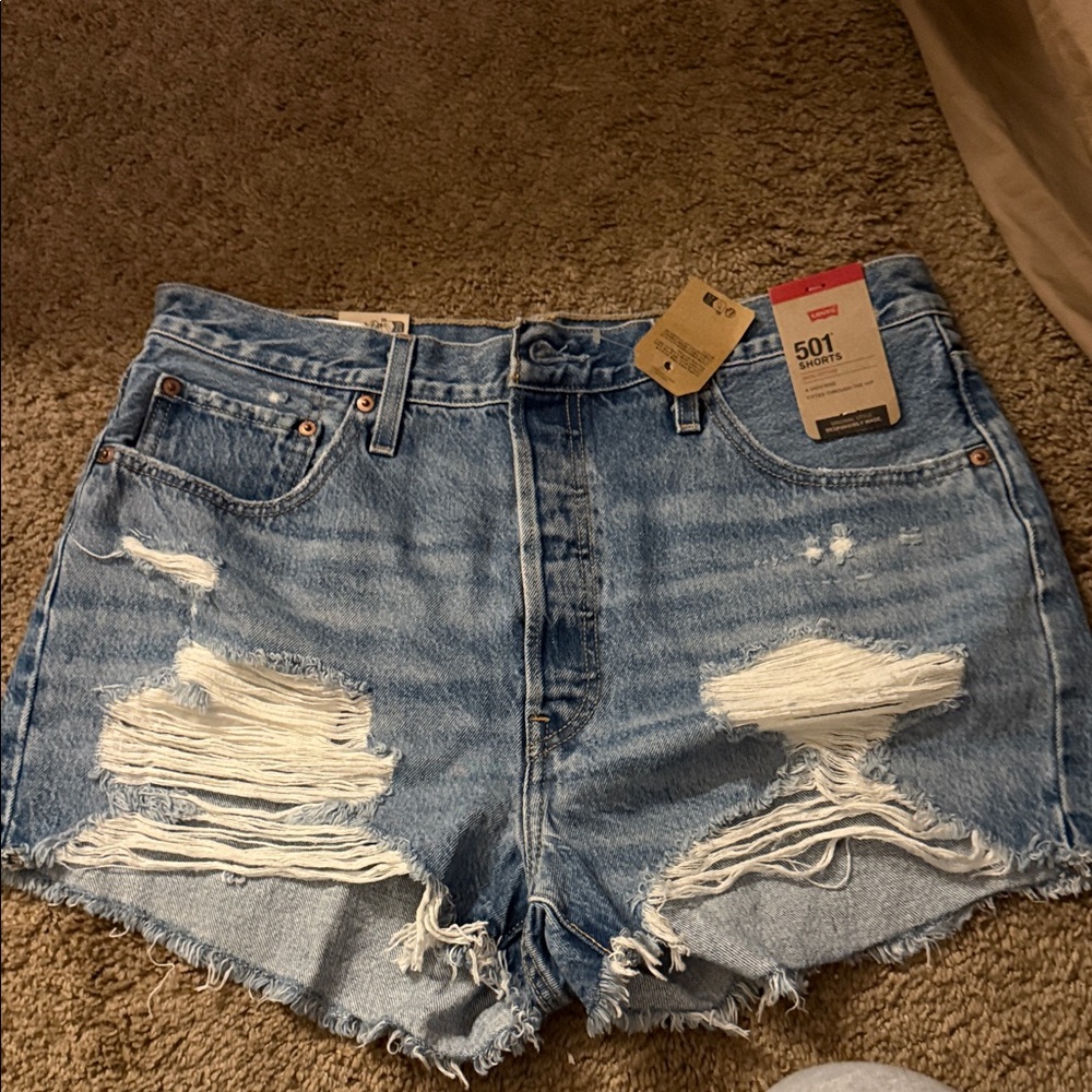 Levi's Distressed Light Blue Jean Shorts